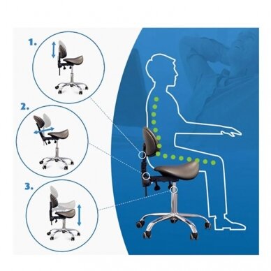Profesionali meistro kėdė- balnas kosmetologams 1025 GIOVANNI su reguliuojamu sėdynės kampu bei atlošu, baltos spalvos 6