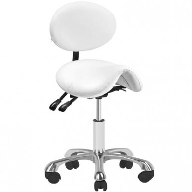 Profesionali meistro kėdė- balnas kosmetologams 1025 GIOVANNI su reguliuojamu sėdynės kampu bei atlošu, baltos spalvos