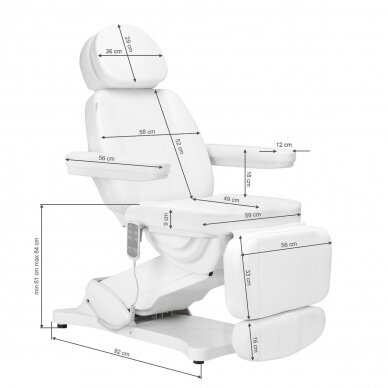 Professional electric cosmetology chair - bed SILLON CLASSIC with heating function, 3 motors, white color 16
