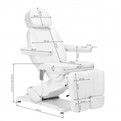 Profesionali elektrinė kosmetologinė kėdė - gultas pedikiūro procedūroms SILLON CLASSIC, 3 variklių, baltos spalvos 18