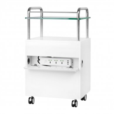 Profesionalus kosmetologinis vežimėlis podologinėms procedūroms 6053T, baltos spalvos (su UV stalčiumi) 6