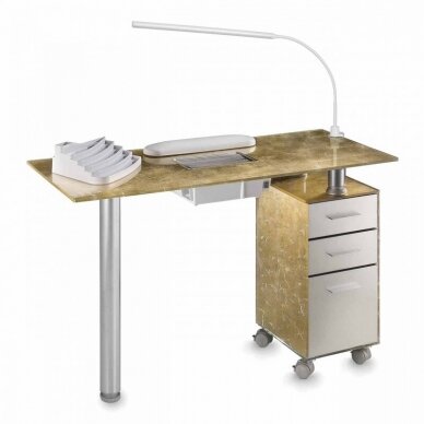 Профессиональный маникюрный стол со стеклянной поверхностью GOLD GLASS 190л + встроенный пылесборник