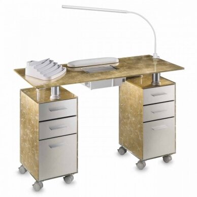 Профессиональный маникюрный стол GOLD GLASS DOUBLE 191XL ​​+ встроенный пылесборник