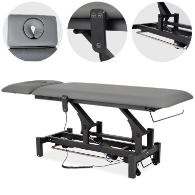 Professional massage and physiotherapy table-bed with foot control mechanism FORTIS 2 ERGO, gray