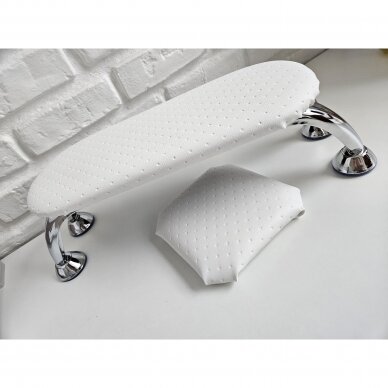 Profesionalus ovalus manikiūro porankis + pagalvė meistro alkūnei, taškuotos baltos spalvos 3