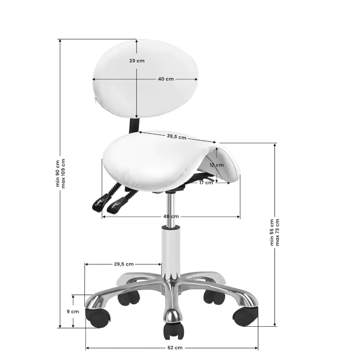 Professional master chair - saddle for cosmetologists 1025 GIOVANNI with adjustable seat angle and backrest, white color 6
