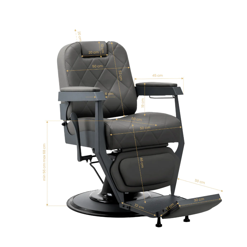 Professional barber chair for hairdressing salons and beauty salons GABBIANO BRUNO, gray with black base 16