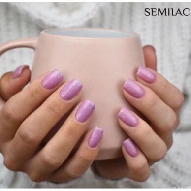 SEMILAC 319 ilgalaikis hibridinis nagų lakas Shimmer Dust Pink, 7 ml. 2