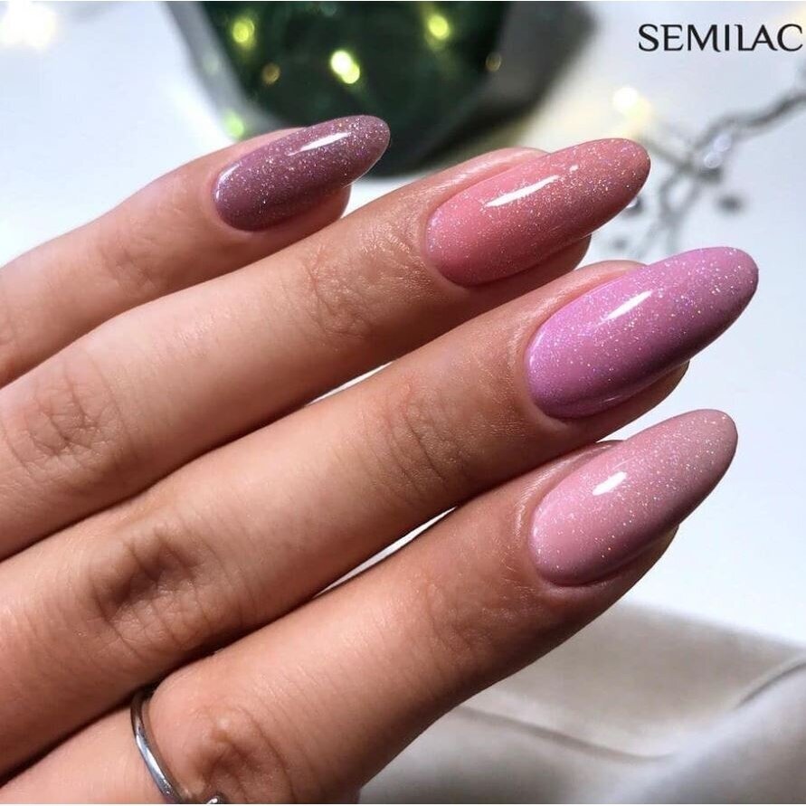 SEMILAC 319 ilgalaikis hibridinis nagų lakas Shimmer Dust Pink, 7 ml. 1