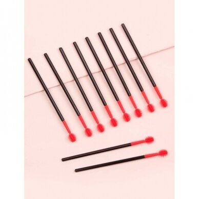 Silicone brushes for eyelash treatments 10 pcs., black with red 1