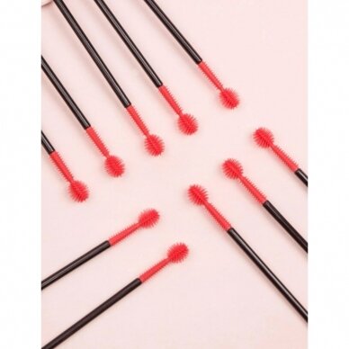 Silicone brushes for eyelash treatments 10 pcs., black with red 2