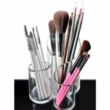 Transparent container, holder for brushes and brushes