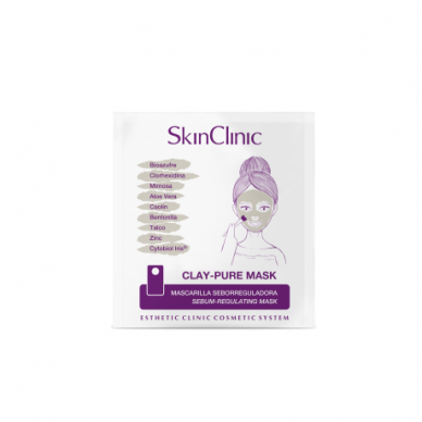 SkinClinic CLAY-PURE MASK sebumą reguliuojanti kaukė mišriai, riebiai ir/arba spuoguotai odai, 5ml.