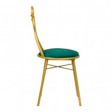 Stabili kliento kėdė, žalias aksomas, auksiniu rėmu