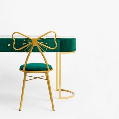 Stabili kliento kėdė, žalias aksomas, auksiniu rėmu 3