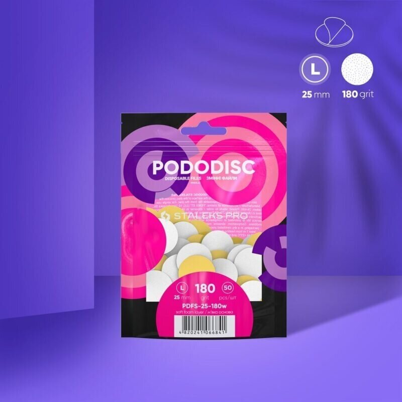 STALEKS Сменные абразивные насадки для мягкого поролонового диска PodoDisc L Expert 180 г, 50 шт. 2 STALEKS Сменные абразивные насадки для мягкого поролонового диска PodoDisc L Expert 180 г, 50 шт. 2