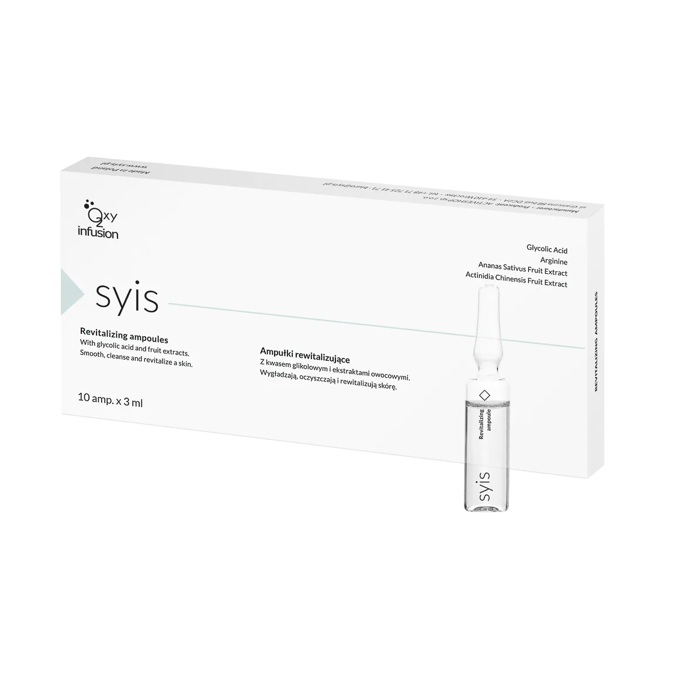 SYIS REVITALIZING AMPOULES восстанавливающие ампулы для лица с гликолевой кислотой для разглаживания кожи и коррекции цвета (10 ампул по 3 мл)