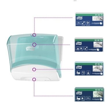 TORK PERFORMANCE Top pack W4 wipe dispenser, turquoise-white TORK PERFORMANCE Top pack W4 wipe dispenser, turquoise-white