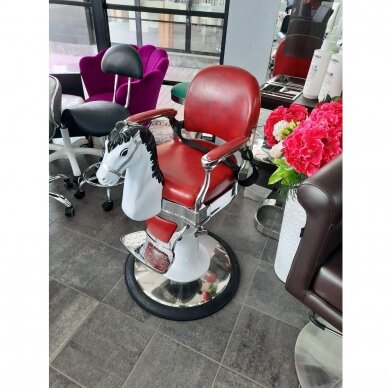 Профессиональное детское парикмахерское кресло для салонов красоты и парикмахерских стул-лошадка, бордового цвета 5
