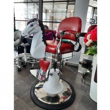 Профессиональное детское парикмахерское кресло для салонов красоты и парикмахерских стул-лошадка, бордового цвета 7