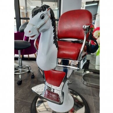 Профессиональное детское парикмахерское кресло для салонов красоты и парикмахерских стул-лошадка, бордового цвета 8