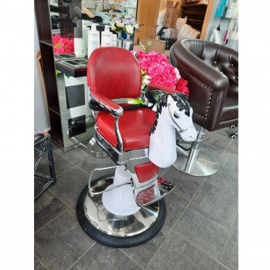 Профессиональное детское парикмахерское кресло для салонов красоты и парикмахерских стул-лошадка, бордового цвета 4