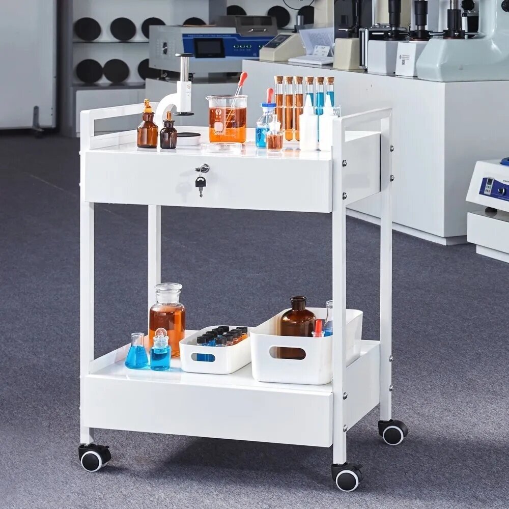VEVOR white procedure trolley with 2 lockable drawers, K-SH004 1 VEVOR white procedure trolley with 2 lockable drawers, K-SH004 1