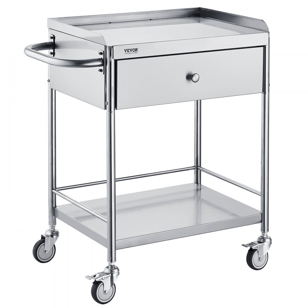 VEVOR stainless steel trolley with drawer, 2 shelves, 141002 VEVOR stainless steel trolley with drawer, 2 shelves, 141002