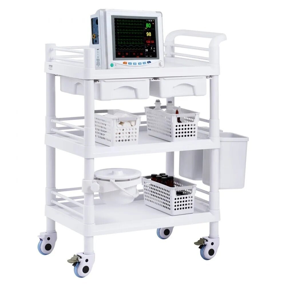 VEVOR procedure trolley with 3 trays and 3 waste bins, K-UT104A1 VEVOR procedure trolley with 3 trays and 3 waste bins, K-UT104A1