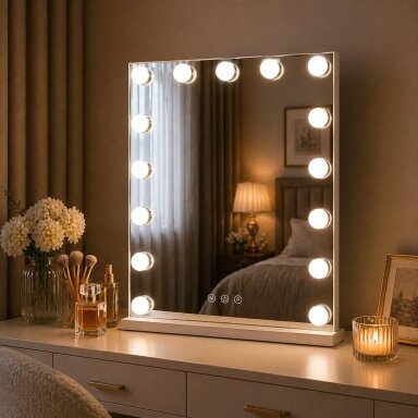Mirror for beauty salons with LED lighting HOLLYWOOD 46x58cm Mirror for beauty salons with LED lighting HOLLYWOOD 46x58cm