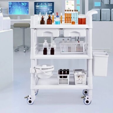VEVOR procedure trolley with 3 trays and 3 waste bins, K-UT104A1