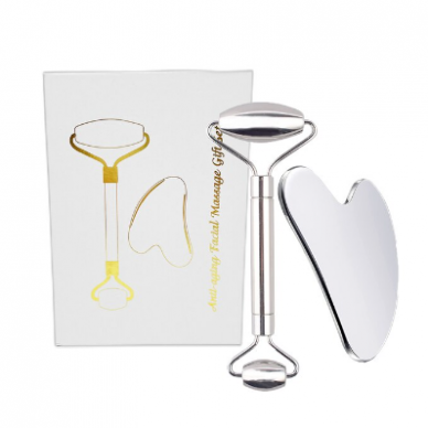 Veido masažuoklis GUA SHA SILVER 2in1 Veido masažuoklis GUA SHA SILVER 2in1