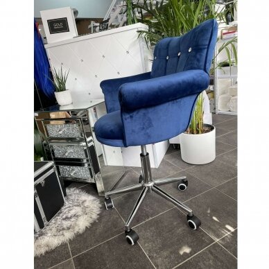 Grožio salono kėdė su ratukais HC804CK, mėlynas veliūras