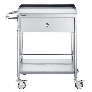 VEVOR stainless steel trolley with drawer, 2 shelves, 141002 2 VEVOR stainless steel trolley with drawer, 2 shelves, 141002 2