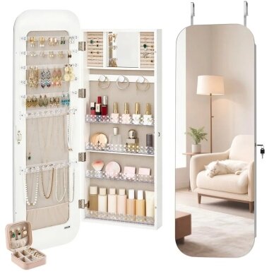 VEVOR pakabinamas veidrodis-spintelė papuošalams, 108 cm, baltas