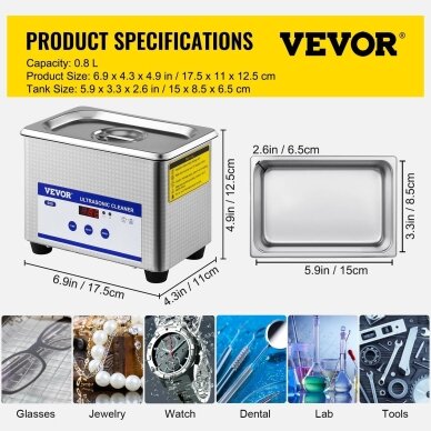 VEVOR ultragarso vonelė 0,8 l su skaitmeniniu laikmačiu 6 VEVOR ultragarso vonelė 0,8 l su skaitmeniniu laikmačiu 6