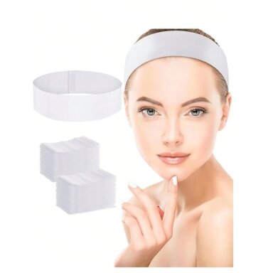 Vienkartinės elastinės galvos juostos iš neaustinės medžiagos WHITE, 50 vnt Vienkartinės elastinės galvos juostos iš neaustinės medžiagos WHITE, 50 vnt